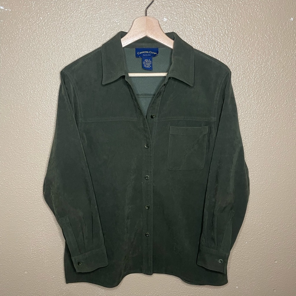 Charter Club Faux Suede Green Button Down